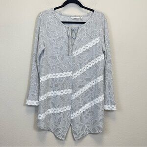Soft Surroundings Floral Lace Long Sleeve Asymmetrical Tunic Top Gray Size‎ S